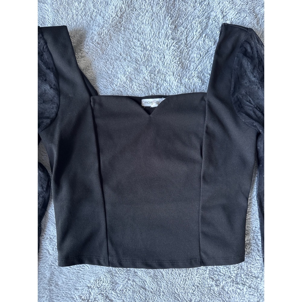 Moa Moa Black Mesh Puff Sleeve Crop Top Sweetheart Neck Y2K Goth S Small - Picture 2 of 8